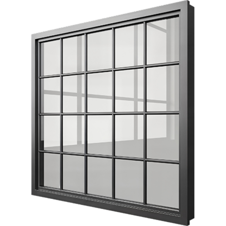 Fenster mit schwarzem Rahmen und Sprossen